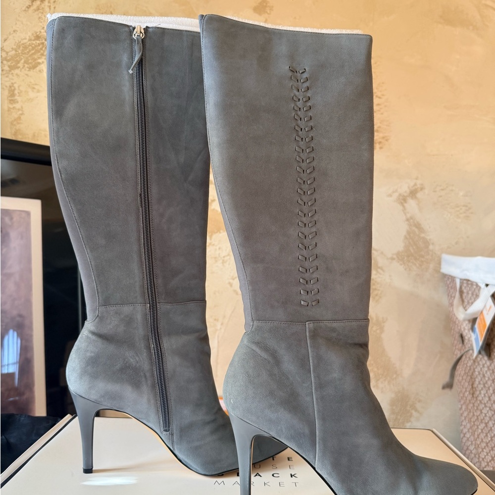 White House Black Market Charcoal Heeled Boots